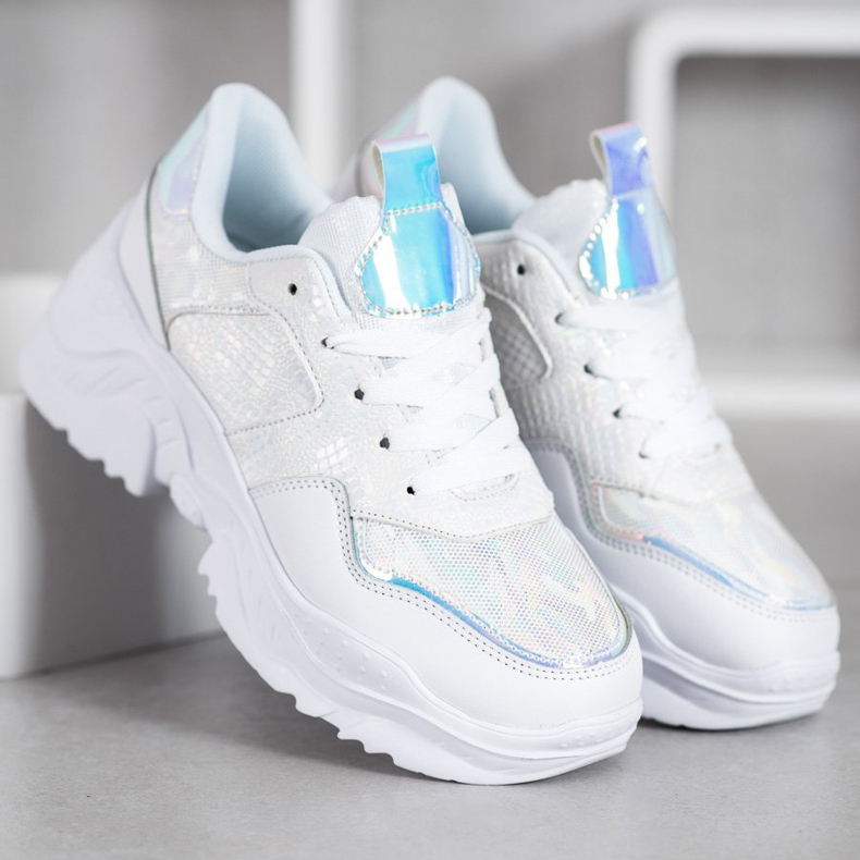 SHELOVET Baskets en cuir écologique blanc gris 1