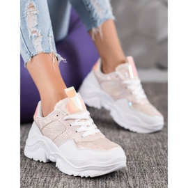 SHELOVET Baskets en cuir écologique blanche multicolore rose 1