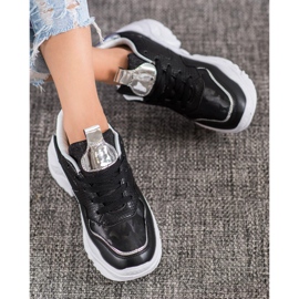 SHELOVET Baskets en cuir écologique noir gris 1