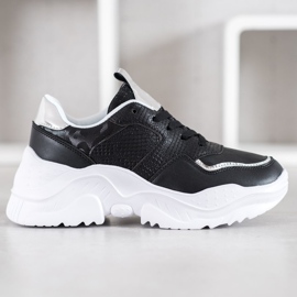 SHELOVET Baskets en cuir écologique le noir gris 2