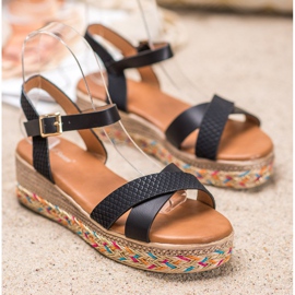 Small Swan Sandales à la mode avec cuir écologique noir 2