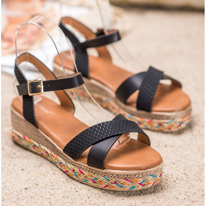 Small Swan Sandales à la mode avec cuir écologique noir 2