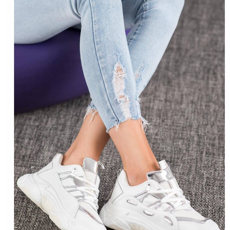 SHELOVET Baskets blanches en cuir écologique gris 1