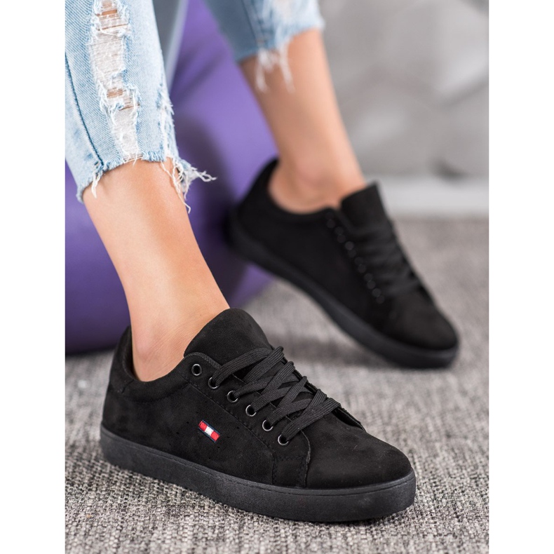 SHELOVET Chaussures de sport en daim le noir 1