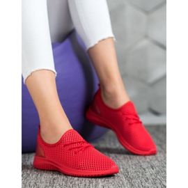 SHELOVET Baskets ajourées nouées rouge 4