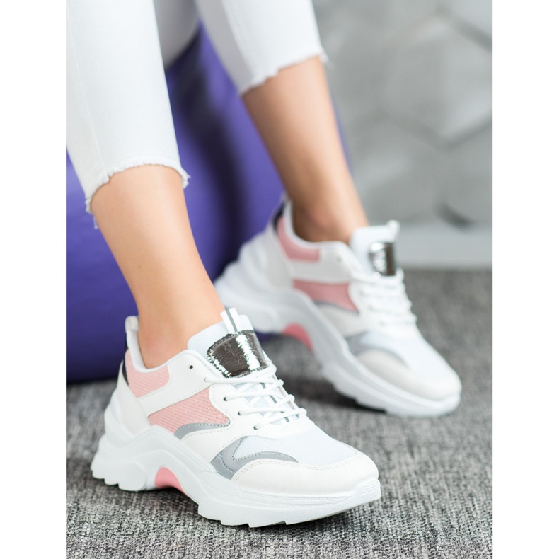 SHELOVET Baskets élégantes blanc rose gris 1