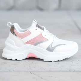 SHELOVET Baskets élégantes blanc rose gris 2