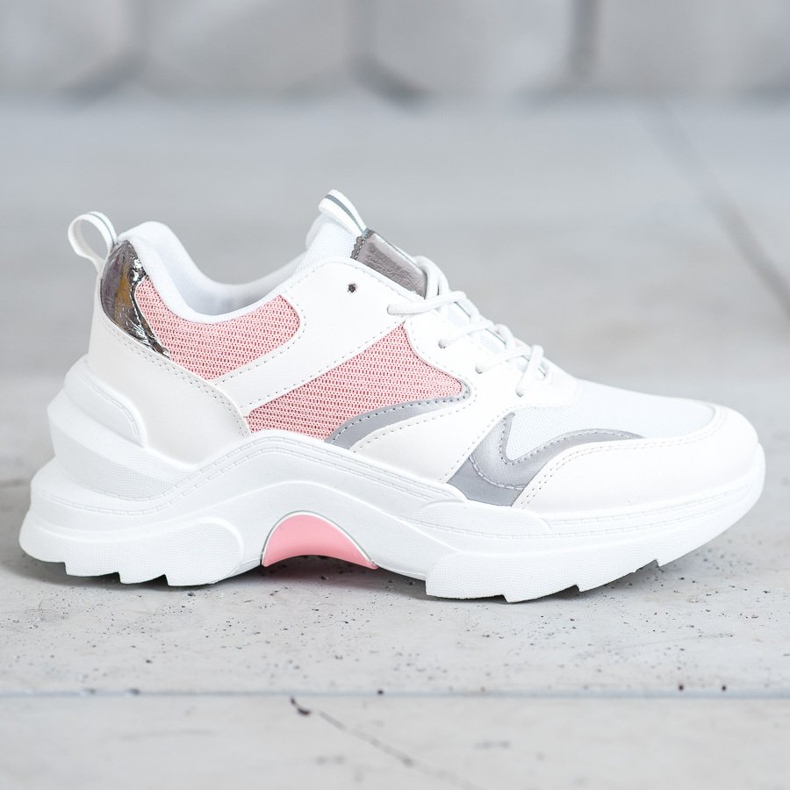 SHELOVET Baskets élégantes blanc rose gris 2