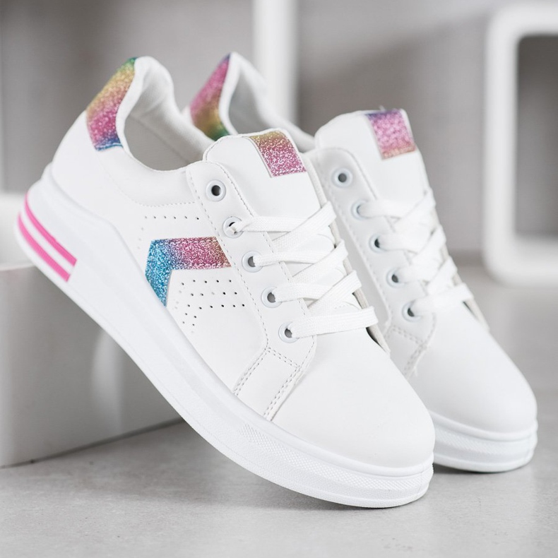 SHELOVET Baskets à empiècements pailletés blanc multicolore 2