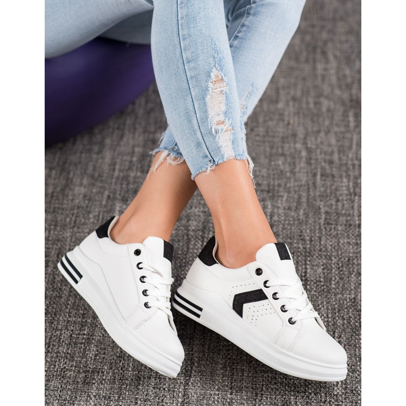 SHELOVET Baskets à empiècements pailletés blanc noir 1