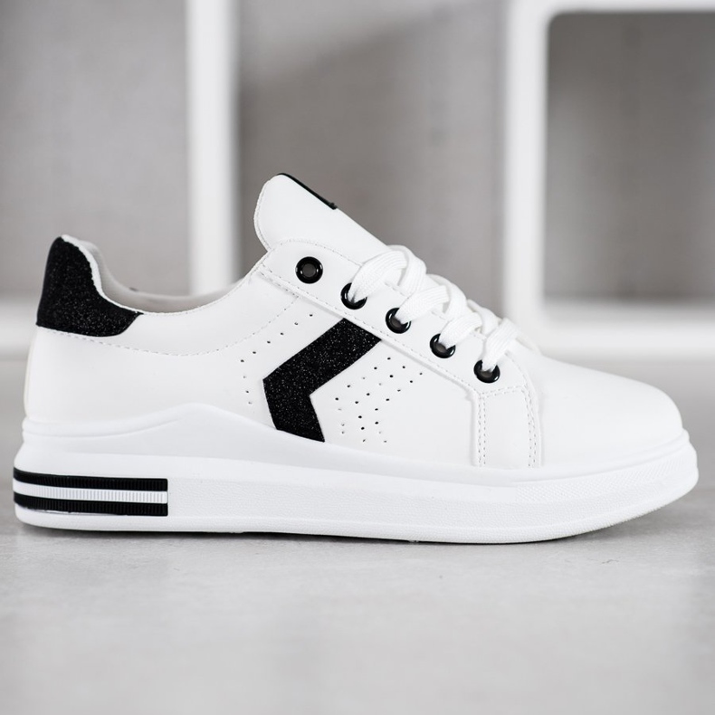SHELOVET Baskets à empiècements pailletés blanc noir 2