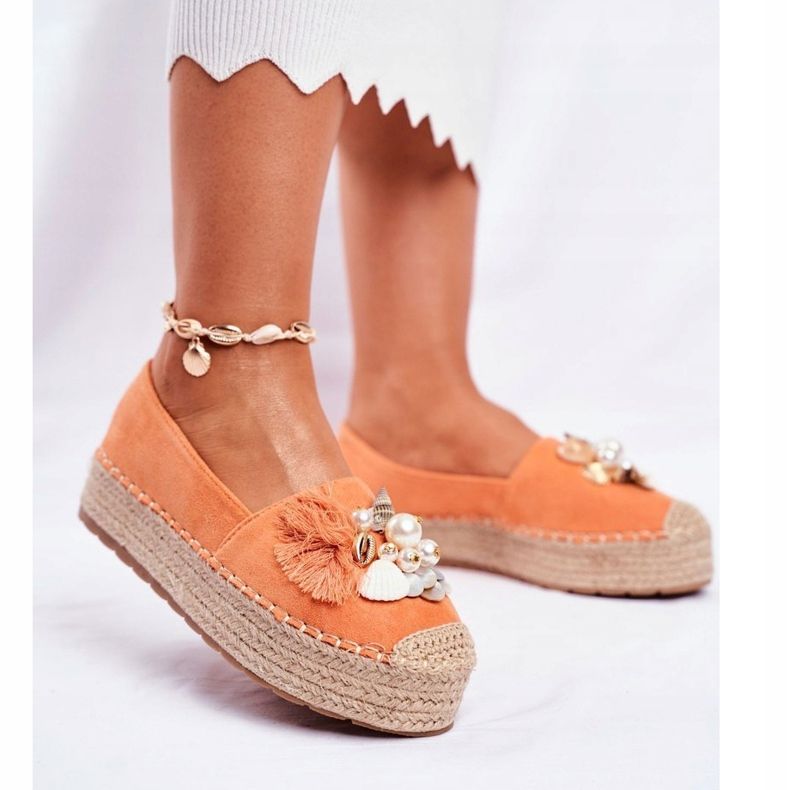 PS1 Espadrilles pour femmes sur la plate-forme en lin orange Denver 1