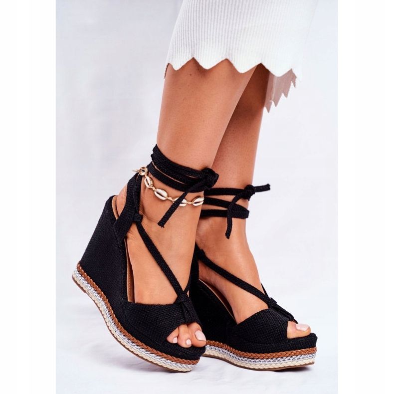 PS1 Sandales pour femmes sur compensées nouées noir Sydney 1