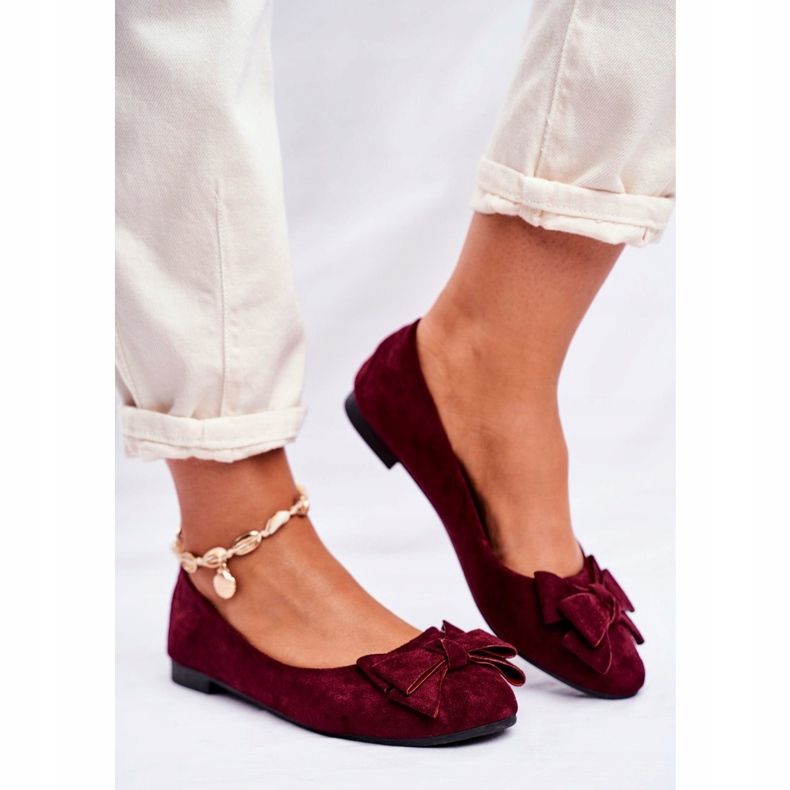PS1 Ballerines femme Jordos en daim bordeaux rouge 2