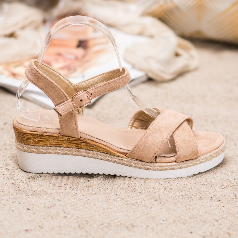 Small Swan Sandales compensées à paillettes brun 1