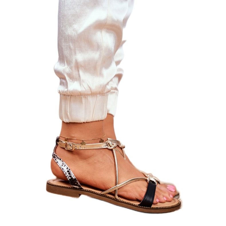 S.Barski Sandales Plates Femme Noir et Or Barski Samim jaune 2