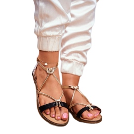 S.Barski Sandales Plates Femme Noir et Or Barski Samim jaune 1