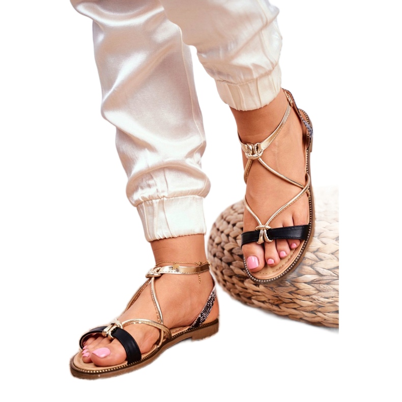 S.Barski Sandales Plates Femme Noir et Or Barski Samim le noir jaune 3