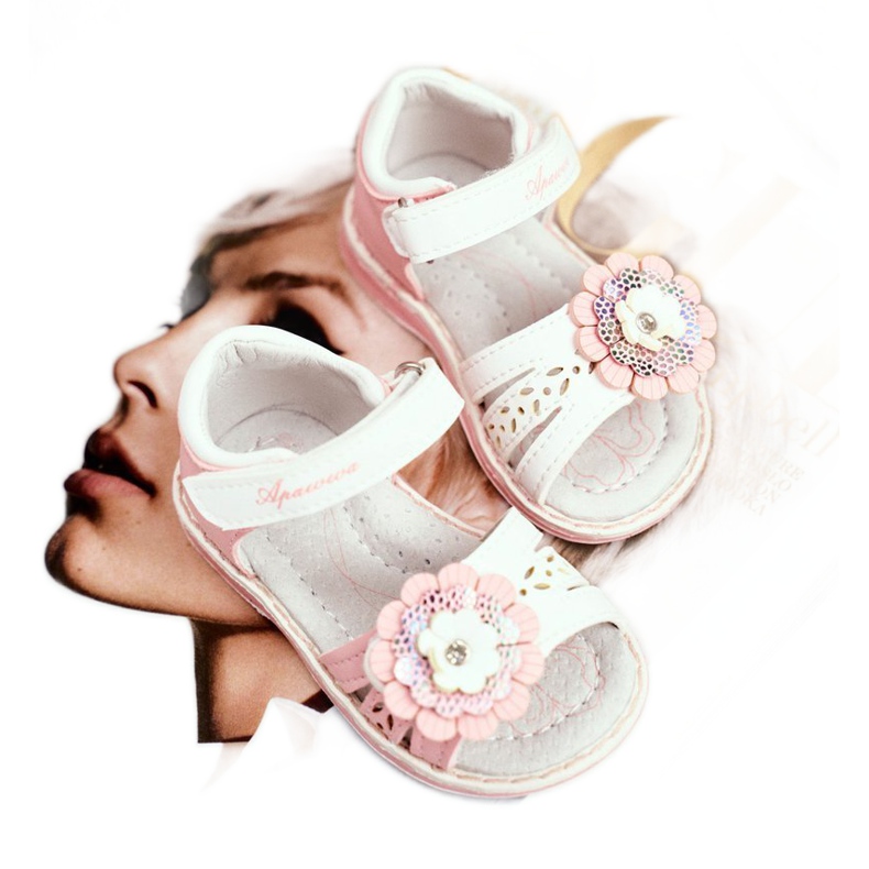 Apawwa Sandales pour enfants avec Velcro Flower Pink Mino blanc rose 1