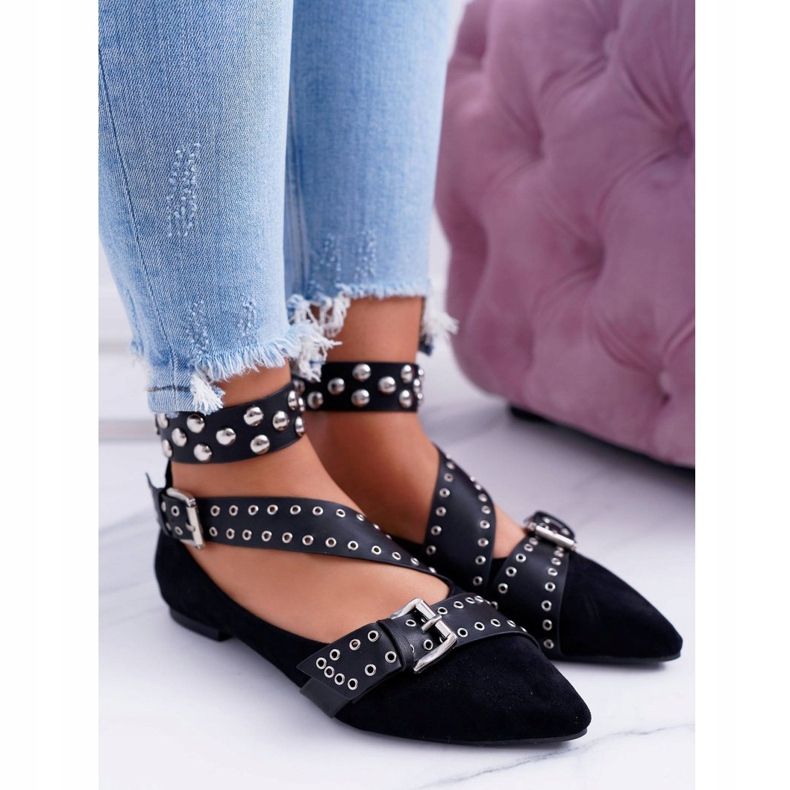 Lu Boo Black Ballerina Straps Rivets En Spitz Esteria le noir 1