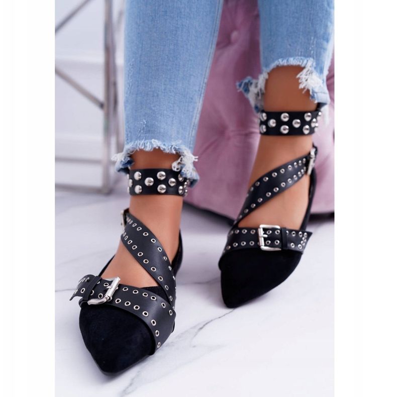 Lu Boo Black Ballerina Straps Rivets En Spitz Esteria le noir 2