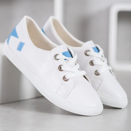 Weide Baskets blanches avec cuir écologique bleu 5