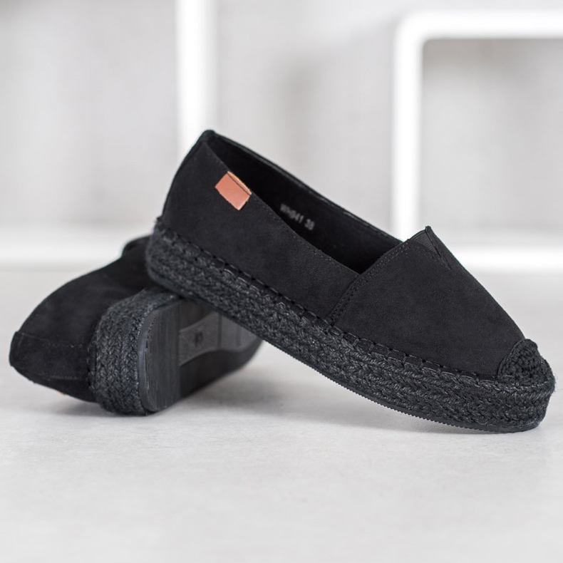 SHELOVET Espadrilles Noires En Daim 1