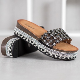 Renda Pantoufles Avec Ornements Sur La Plateforme noir 1