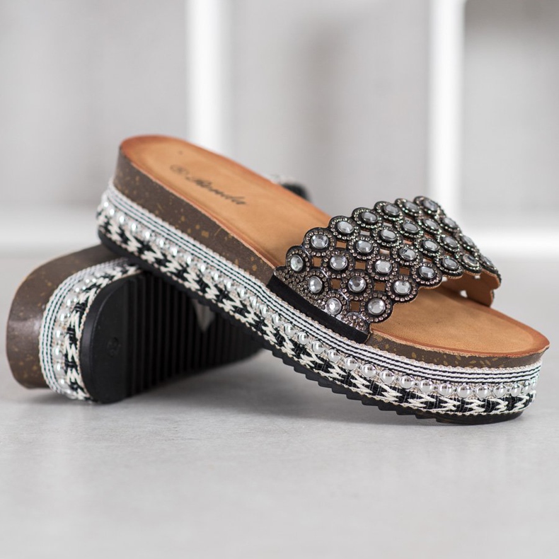 Renda Pantoufles Avec Ornements Sur La Plateforme noir 1