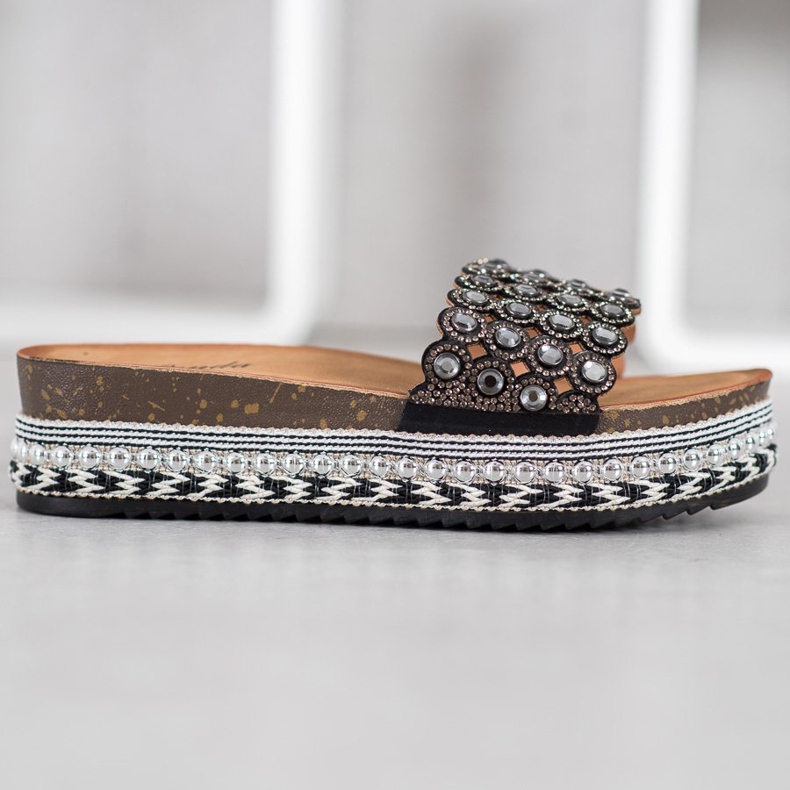 Renda Pantoufles Avec Ornements Sur La Plateforme noir 2