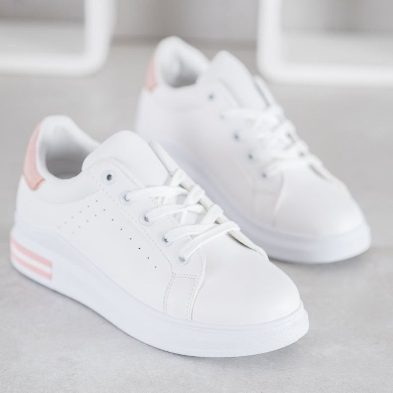 RTX WALK Baskets élégantes en cuir écologique blanche rose 2