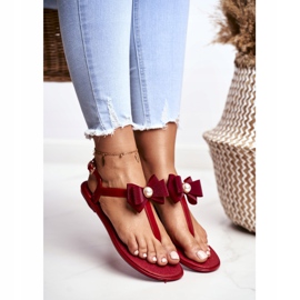 LU BOO Sandales en caoutchouc pour femmes rouges Tongs Etta Bow 2