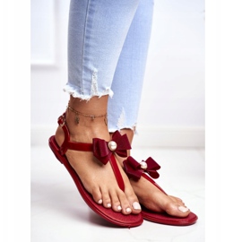 LU BOO Sandales en caoutchouc pour femmes rouges Tongs Etta Bow 1