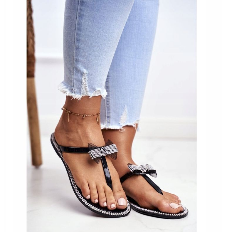 LU BOO Pantoufles En Caoutchouc Pour Femmes Tongs Noires Strass Lou le noir 1