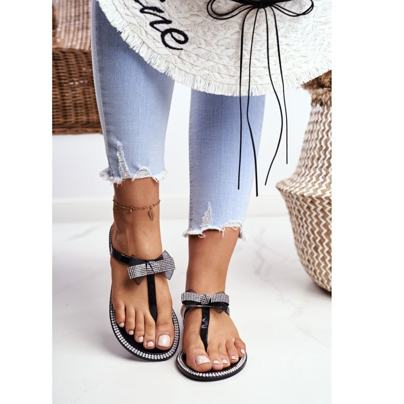 LU BOO Pantoufles En Caoutchouc Pour Femmes Tongs Noires Strass Lou le noir 2