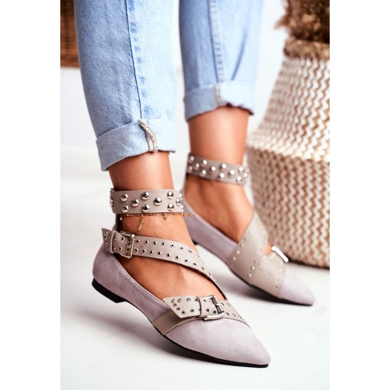Lu Boo Ballerine En Spitz Rayé Rivets Gris Esteria 1