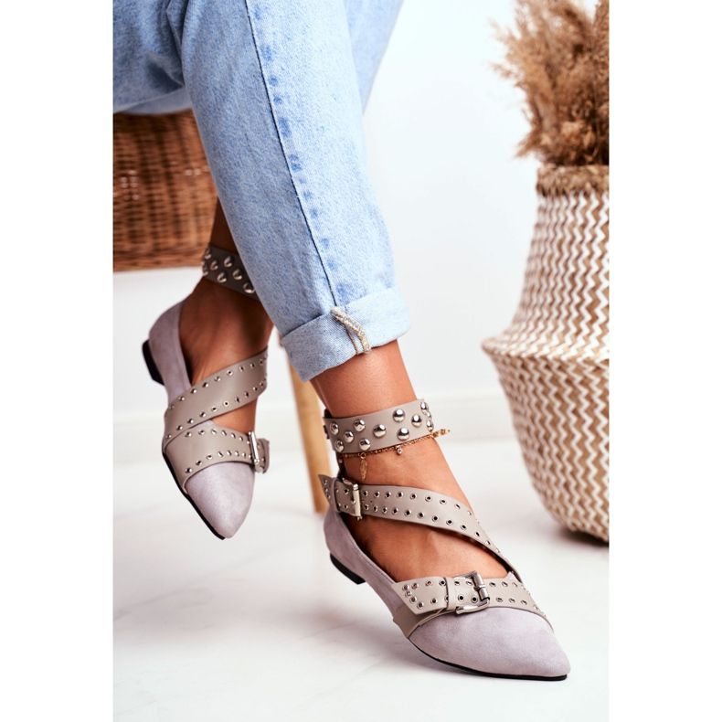 Lu Boo Ballerine En Spitz Rayé Rivets Gris Esteria 2