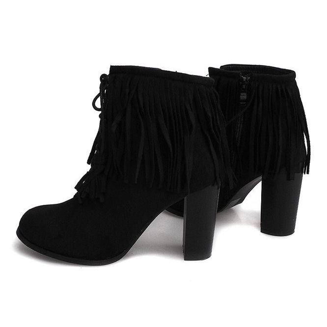 Bottines en daim sur un poteau Boho F-148 NOIR 1