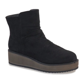 Bottines compensées en daim noir T122 1