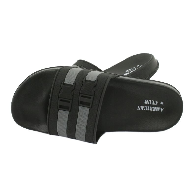 American Club Chaussons de piscine pour homme American NH15 à deux rayures le noir gris 3 American Club Chaussons de piscine pour homme American NH15 à deux rayures le noir gris 3