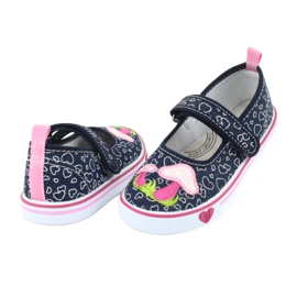 American Club Baskets ballerines avec coeurs Velcro TEN15 blanc bleu marine rose 3