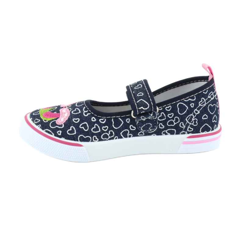 American Club Baskets ballerines avec coeurs Velcro TEN15 blanche bleu marin rose 1