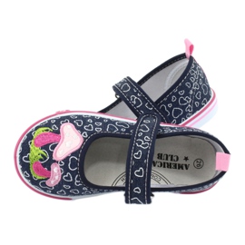 American Club Baskets ballerines avec coeurs Velcro TEN15 blanc bleu marine rose 4