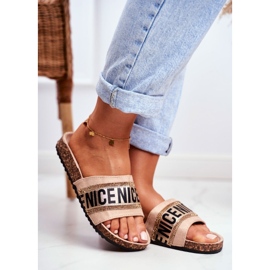 EVento Tongs Femme BeNice Beige Sur Liège Avec Strass 1