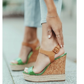 Sandales compensées espadrilles vertes VB76063 beige 1