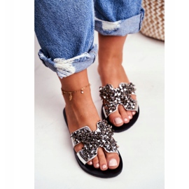 LU BOO Pantoufles En Argent Pour Femmes Avec Hirondelle Cubic Zirconia gris 3