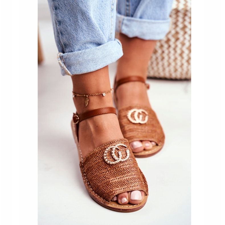 Sandales plates marron pour femmes Lu Boo Tressé Felicia brun 2