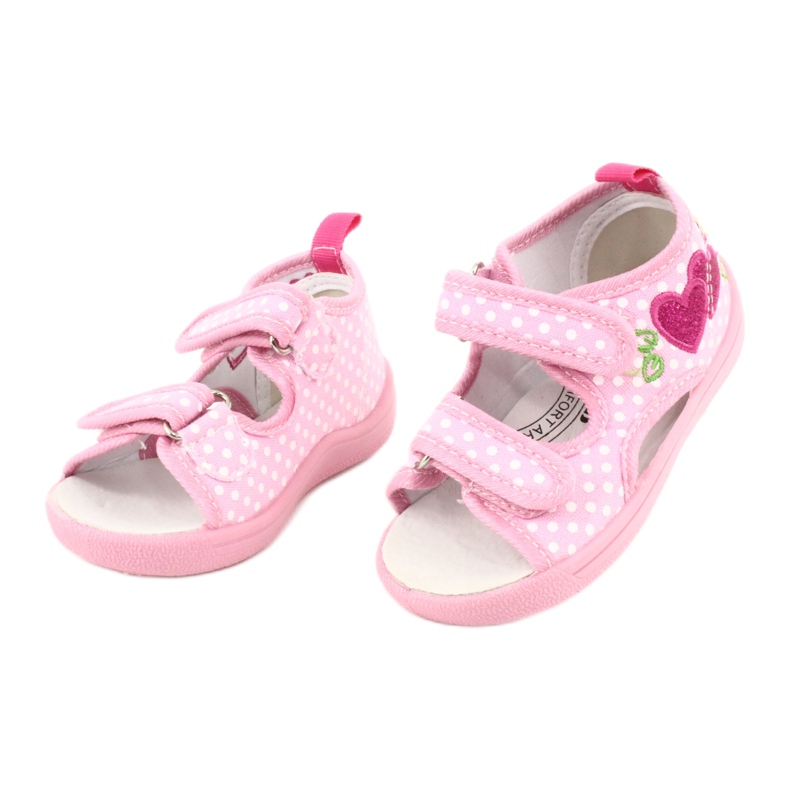 American Club Chaussures enfants pantoufles sandales coeurs américain TEN20 blanc rose 1