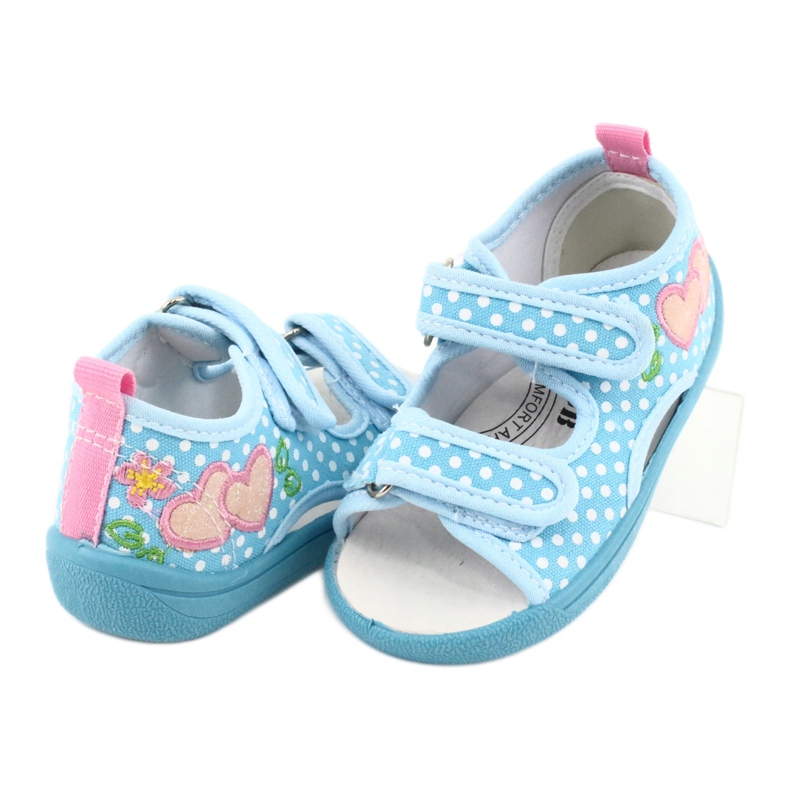American Club Chaussures enfants pantoufles sandales coeurs américain TEN20 blanche bleu rose 3
