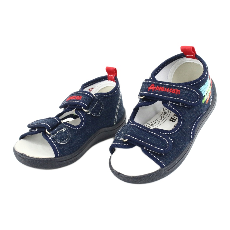 American Club Sandales américaines chaussures pour enfants semelle intérieure en cuir TEN46 rouge bleu marin 2